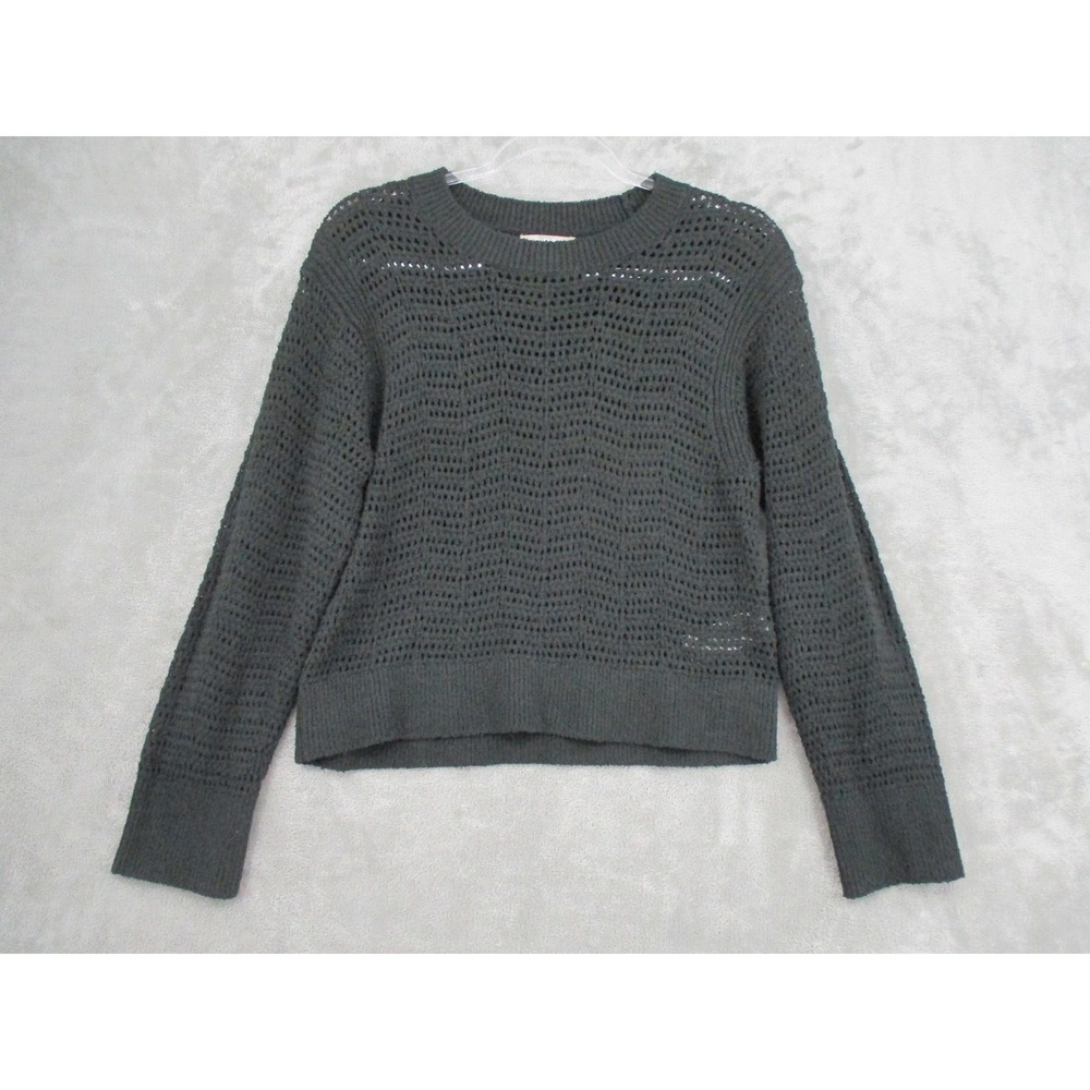 J Crew‎ Sweater Womens Small Pointelle Crewneck Open Knit Pullover Preppy Black